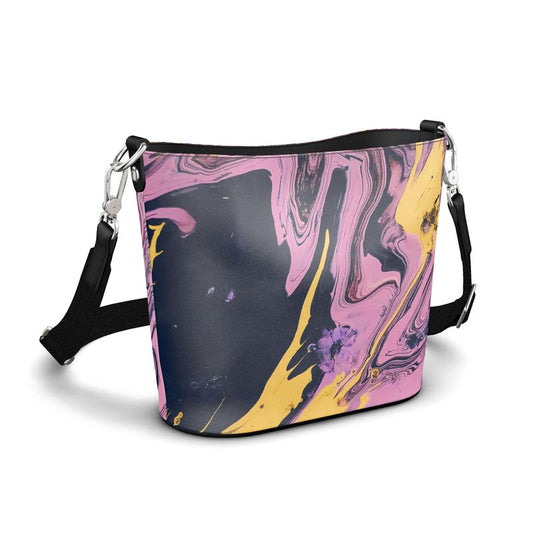 Leather Art deco Bucket Tote Bag