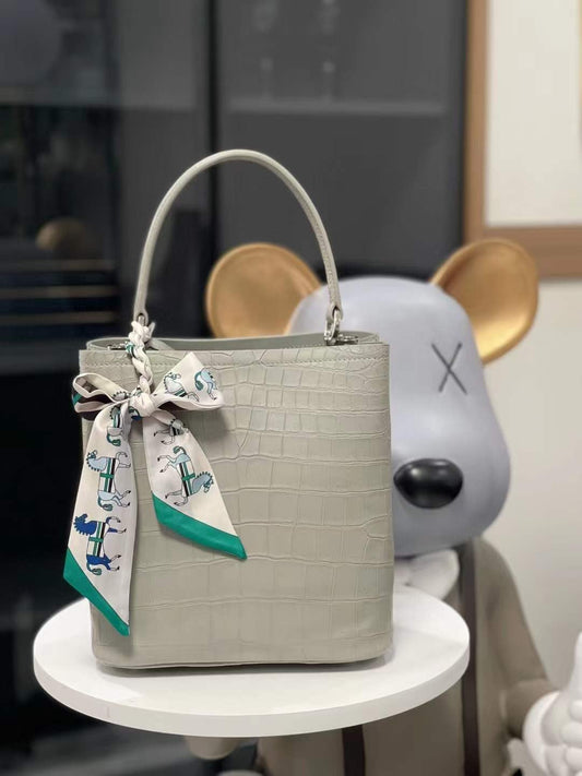 Womens Small Matt Crocodile Leather Top Handle Bag-0