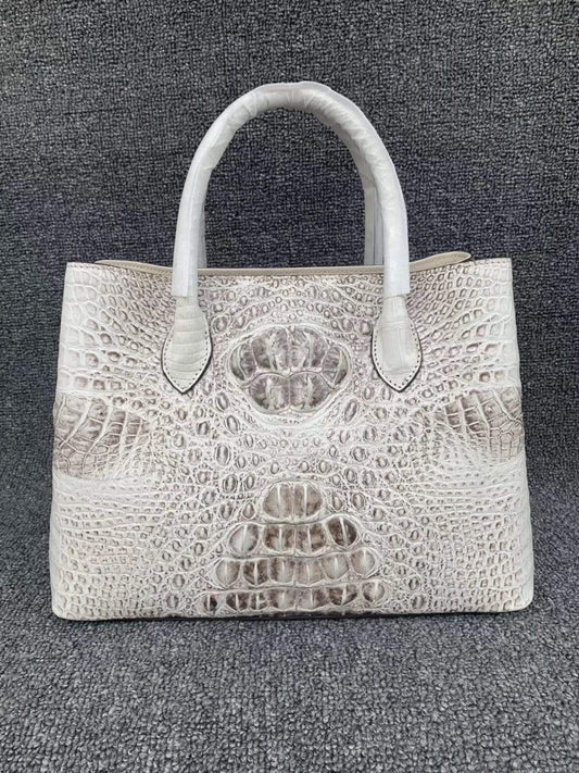 Genuine Crocodile Leather Womens Satchel Tote Bag Himalaya White 33cm-0