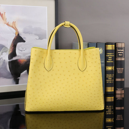 Ostrich Leather Top Handle Shoulder Bags 32cm Yellow-0