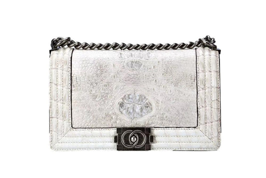 Womens Crocodile Leather Shoulder Flap Chain Bag-0