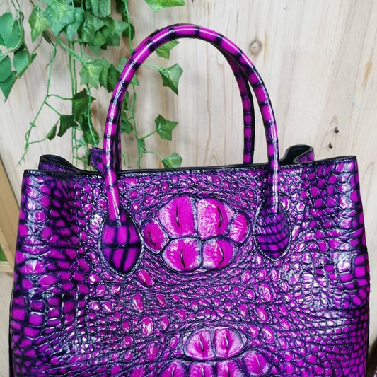 Womens  Genuine Crocodile Leather Tote Shoulder Bags Vintage Purple-0