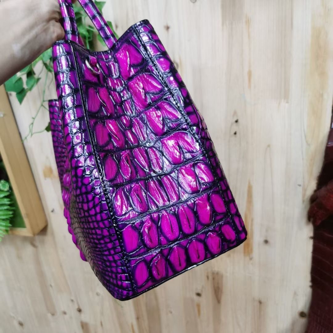 Womens  Genuine Crocodile Leather Tote Shoulder Bags Vintage Purple-4