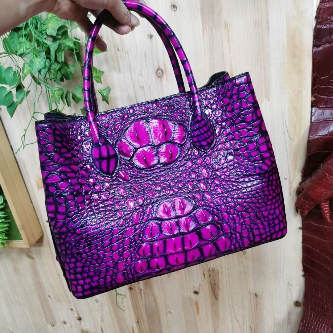 Womens  Genuine Crocodile Leather Tote Shoulder Bags Vintage Purple-1